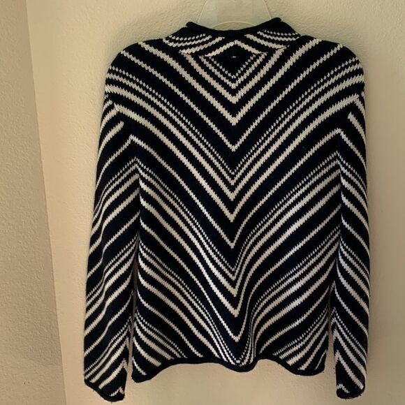 Talbots Cardigan Sweater 100% Wool Black White Striped‎ size Medium - Picture 2 of 5